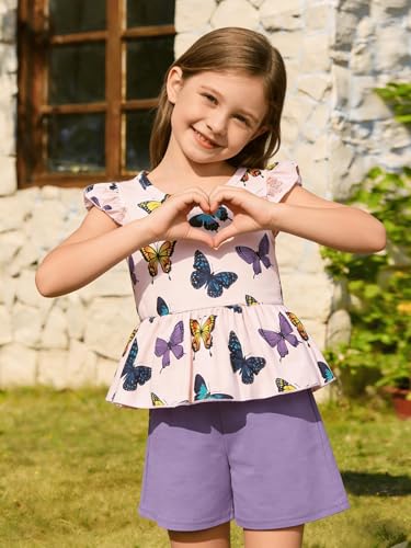 Image of Girls Summer Outfits Toddler Baby Girls Short Sets 2 Piece Clothing Set Flutter Sleeve Shirt and Short 2-7 Years