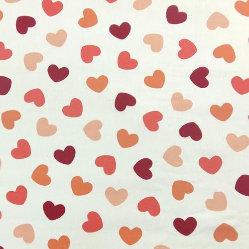 Panini Tessuti, Tissu Panama Motif Cœurs en Tons Rouges - Vendu au Demi-mètre; 1 unité = 50 cm; 2 unités = 100 cm - Ameublement, Chaises, Canapés, Fait Maison
