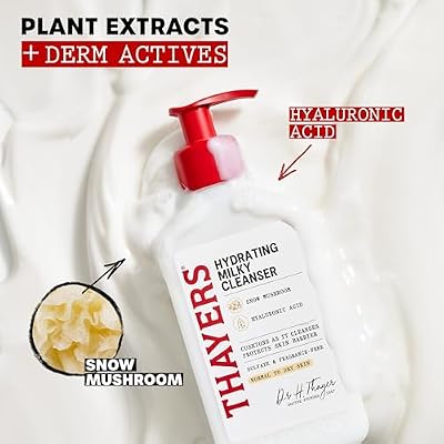 Thayers Milky Hydrating Face Cleanser with Snow Mushroom and Hyaluronic Acid, Dermatologist Recommended Gentle Facial Wash and Hydrating Skincare for Dry and Sensitive Skin, Paraben Free, 8 Fl Oz