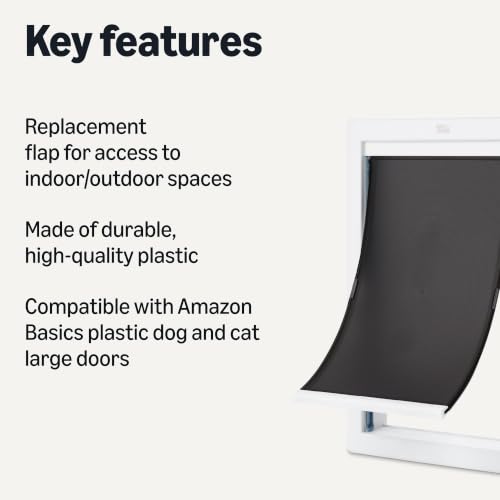 Image of Amazon Basics Dog and Cat Door Replacement Flap, Large, 16.8 inch x 9.4 inch x 0.5 inch, White and Grey, Compatible with B0F13F4RR8, for Interior and Exterior Doors or Wall
