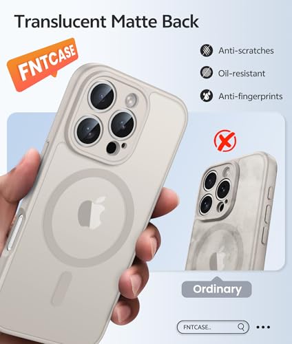 Image of FNTCASE for iPhone 16 Pro Max Case: [Compatible with Magsafe] Translucent Matte Cases with [Full Camera Protection] [Screen Protector] Military Grade Shockproof Protective Phone Cover - Off White