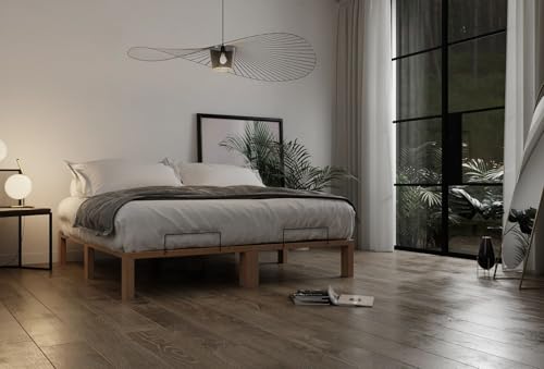 Gigapur Kiefer massiv Holzbett G56, naturbelassen, mit Standardfuß 25 cm Höhe, inkl. Lattenrost und Matratzenbügeln, Liegefläche 180x200 cm Best. aus 2X 90 x 200 cm