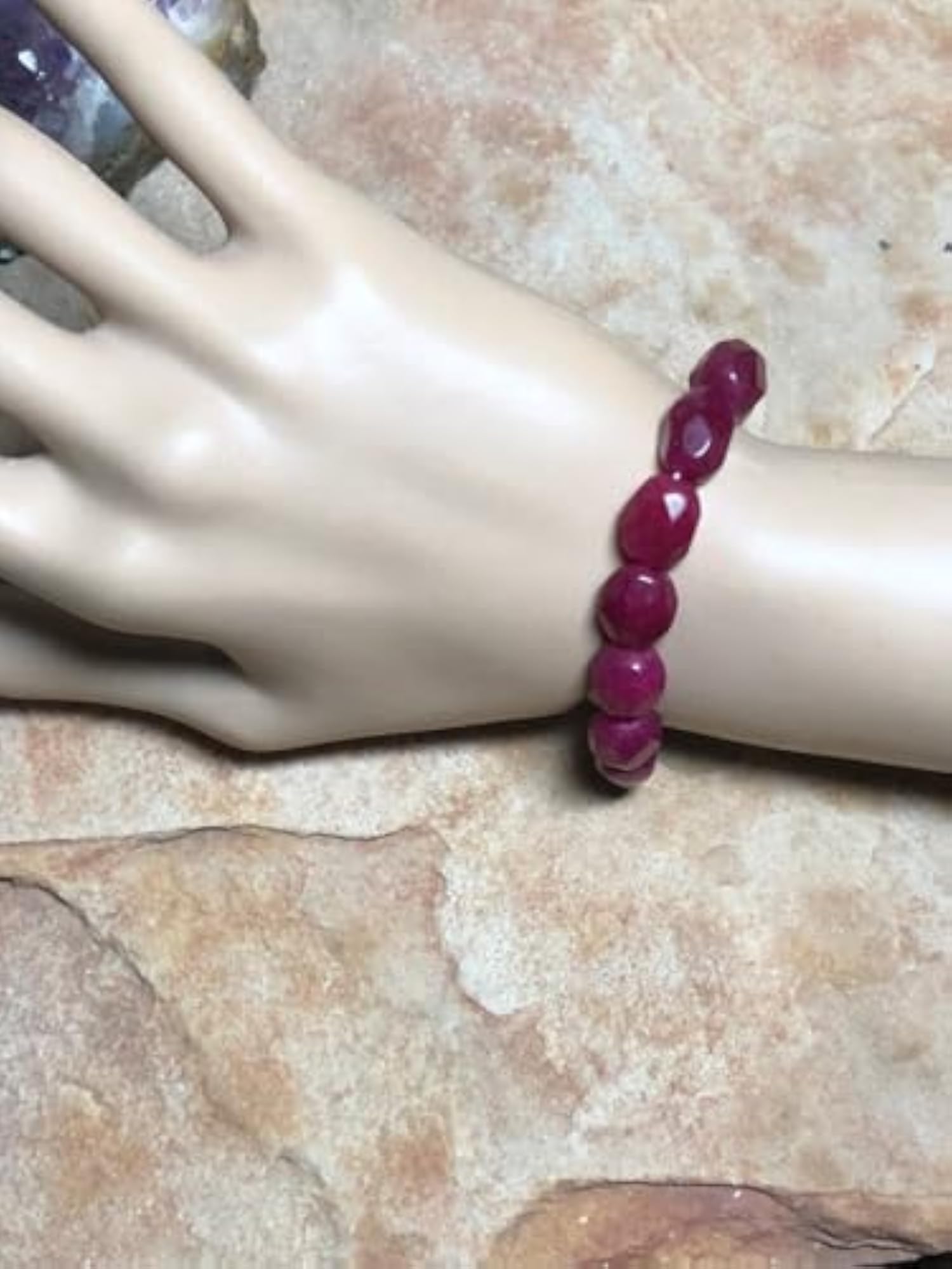 Natural Ruby 10mm Tumble Shape Bead Stretchable Bracelet, Unisex