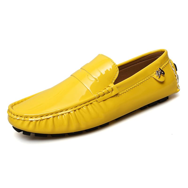 Battle Men Men's PU Leather Penny Moccasins Slip-On Driving Loafers Lightweight Casual Shoes with Flexible Anti-Slip Rubber Sole(Yellow,12 M US)