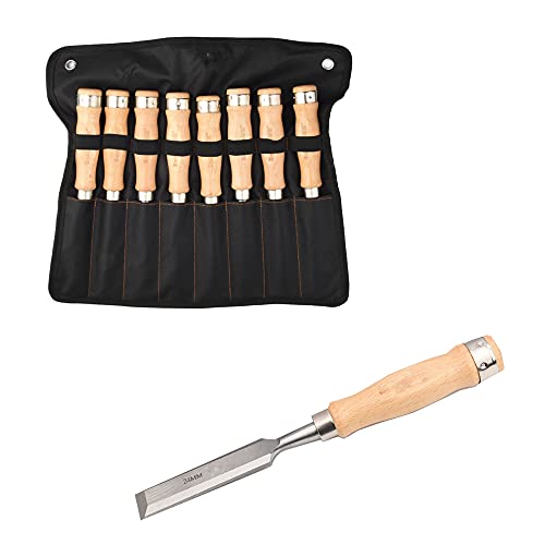 Formones Juego Cinceles Formones para Madera 8 Cinceles Profesionales Acero Cromo-Vanadio y Mango de Madera para Tallar Madera Carpintería Recortar Los Bordes
