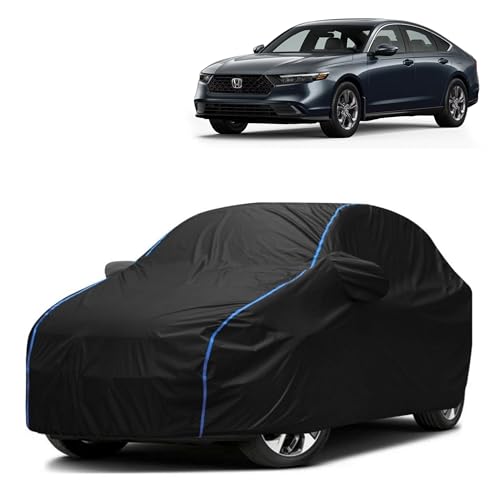 Image of Kerwa Car Body Cover Waterproof Compatible with Honda Accord | Scratch Proof, Anti-Dust, UV Protection with Windproof Buckle Strap and Mirror Pockets, Bottom Elastic Fitted-Black