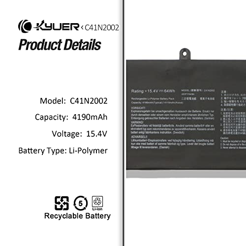 K KYUER 64Wh C41N2002 Laptop Batteria per Asus