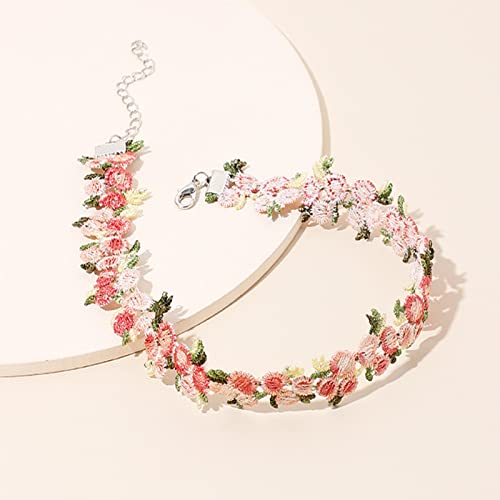 Sweet Handmade Colorful Daisy Flower Sunflower Leaf Pendant Clavicular Chain Adjustable Choker Necklace Friendship Elegant Jewelry For Women Girls-Pink #TOP6