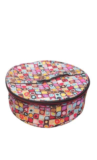 Roti Cover with Zip, Insulated Round Shape Chapati Cloth Bag, Hot & Fresh Indian Bread Warmer Basket, Washable with Chain, Multicolor, Pack of 1