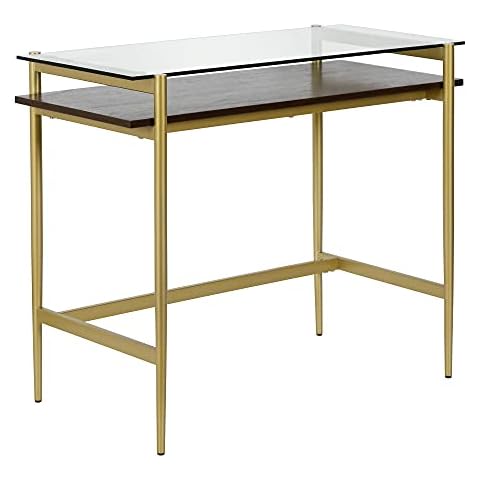 Eaton 36'' Desk in Brass/Walnut Cover