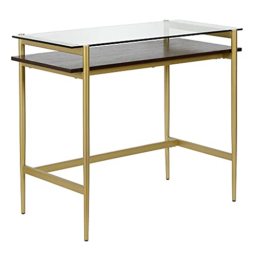 Image of Eaton 36'' Wide Rectangular Desk in Brass /Walnut