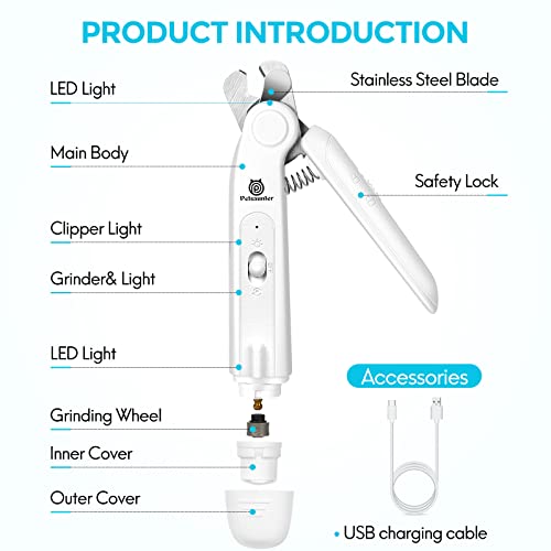 Petsaunter Dog & Cat Nail Clippers & Grinder, Advanced 2-In-1 Design With 2 Safe Led Lights And 3 Ports, Dog Nail Trimmers, Quiet Painless Cat Nail Clipper, For Large Dogs, Medium, Small Dogs & Cats #TOP6