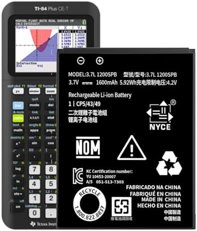TI-84 Plus CE Battery,[2025 New Upgraded] 1600mAh Fits Texas Instruments TI-84 Plus CE,TI Nspire CX/CX II、TI Nspire CX CAS/CX II CAS,P/N:P11P35-11-N01/3.7L High Capacity Battery