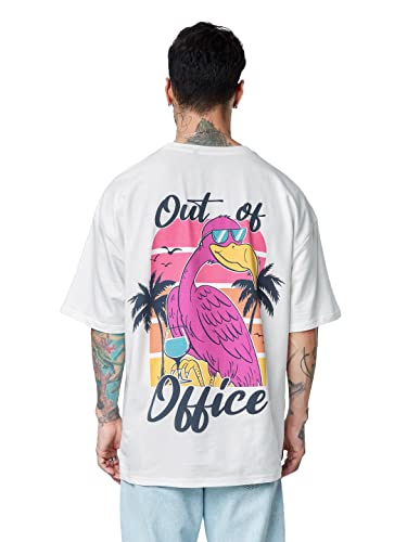The Souled Store| Out of Office Mens and Boys T-Shirts|Half Sleeve|Oversized fit Graphic Printed|80% Cotton 20% Polyester White Color Men Oversized T-Shirts
