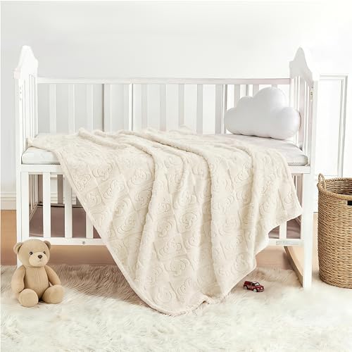 Image of Pro Goleem Elephant Baby Blanket, Baby Fleece Blanket for Boys & Girls, 30 inch x 40 inch Soft Crib & Stroller Blanket for Newborns and Toddlers, (Cream White)