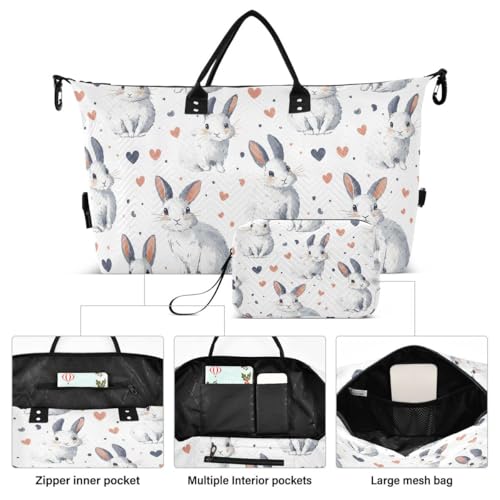 Rabbit Bunny Love Cartoon Travel Duffle Bag Gym Bag Weekender Bags with Toiletry Bag Travel Trip Tote Bag2