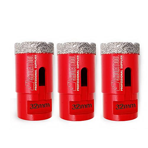 SHDIATOOL Diamond Core Drill Bit,Hole Saw Diameter 32mm 1-1/4" M14 Thread Vacuum Brazed for Concrete Granite Marble Porcelain Tile Masonry Brick,3PCS