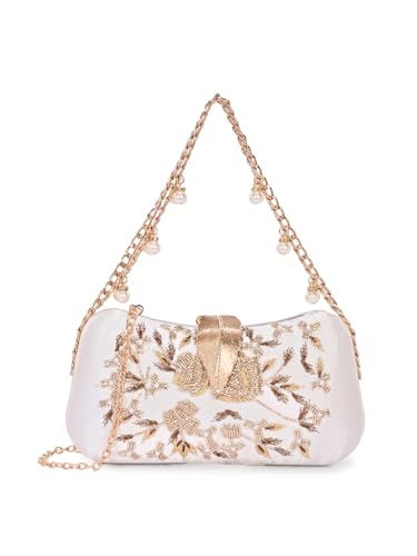 Image of TOOBA Handicraft Women's Beautiful Bling Box Clutch Bag | Evening Bag, Bridal Purse & Party Handbag | Wedding & Special Occasion Clutch (Flower Leaf)