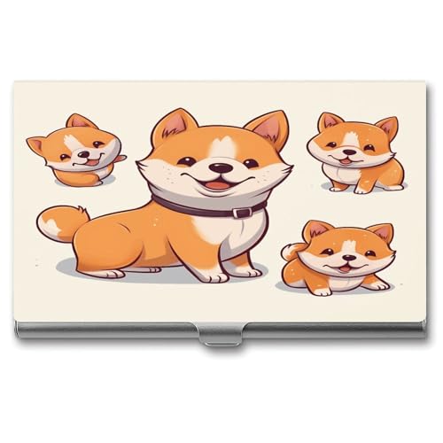 Porte-cartes de visite Shiba Inu en métal léger pour hommes et femmes