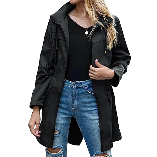 Chaqueta de lluvia impermeable para mujer con capucha y función cortavientos activa 2