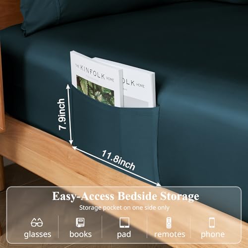 Image of Queen Size Sheet Set, Viscose Bamboo Sheets for Bed Set 4pcs, 100% Viscose Derived from Bamboo, Hotel Luxury Silky & Cooling for Hot Sleepers, Deep Pocket Up to 17 inch, Navy Blue
