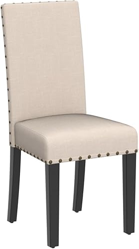 Miniatura 3 de GOTMINSI Sillas de comedor tapizadas con ribete de cabeza de clavo, juego de 2 sillas de comedor Parsons de tela con patas de madera maciza, sillas