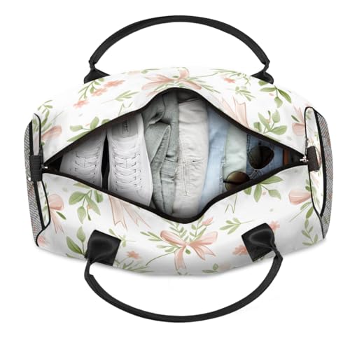 Pink Flower Custom Travel Bag, Personalized Duffle Bag with Initials Name, Green Leaf Sports Dance Gym Tote Bags Weekender Overnight Bags for Women Men4