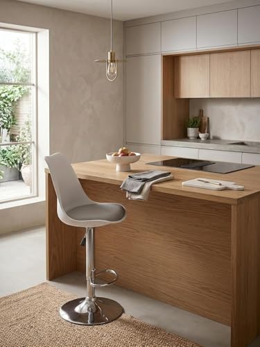 Image of RW Rapid Bar Stool Chair with Height Adjustable Design, Padded Seat & Footrest | Modern Metal Counter Stool for Kitchen, Home, Bar & Cafe Seating | Durable Comfort Chair (White & Grey, Set of 2)