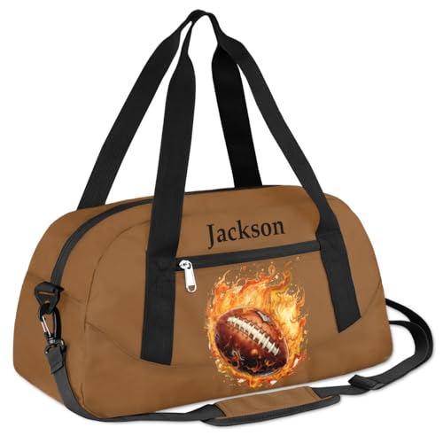 Personalized Kids Duffel Bags for Boys Personalized Sport Gym Bag Customized Overnight Duffel Bag for Weekender Fire American Football3