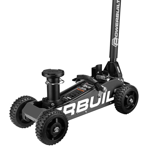 Image of Powerbuilt 1.5 Ton Big Wheel Off Road Jack, Vehicle Lift for Trucks, SUVs, ATVs Offroad Vehicles, Oversized Wheels for Rugged Terrain, 3000 LB Capacity, Grey 620627ECE