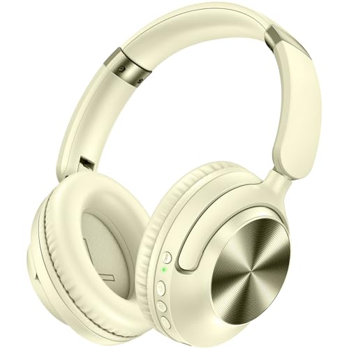 Image of TAGRY Hybrid Active Noise Cancelling Bluetooth Headphones 100H Playtime Wireless Over Ear Headphone with Fast Charging Hi-Res Audio Headsets Comfort Earcups for Commute Travel Office Phone PC Ivory