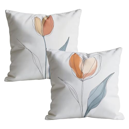 Juego de 2 Funda Cojin 80 x 80 cm Impermeables Lino, Fundas de Almohada Decoracion con Estampado Flores de Doble Cara, Cojines Sofa para Sofá, Jardín y Terraza, Decoracion de Pascua, Simple M-w-9923