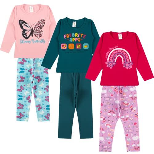 Kit Sortido 6 Peças de Roupas Feminino Infantil Inverno e meia estação – 3 camisas manga longa + 3 c