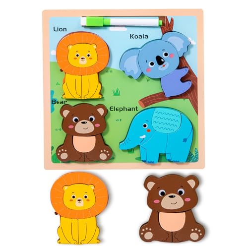 Holzpuzzle für Kinder, Montessori Steckpuzzle Holz, 3D Kinder Holzpuzzle, Spielzeug Puzzle ab 1 2 3 Jahre, FrüHerziehungsspielzeug für Kleinkinder im Alter von 1–3 Jahren(Forst)
