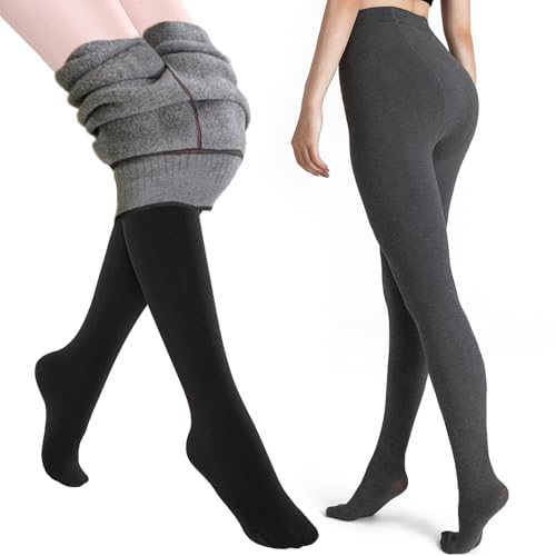 Leggings Térmicos Invierno, 2 Pares Cálido Leggings para Mujer, Mallas Gruesas Termicas, Negros + Gris