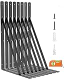 LuckIn 8-Pack Heavy Duty Shelf Bracket, 18 Inch Wall Shelf Brackets with 90 Degree Triangle, 250 LBS Max Load, Mounting Hardware Included, Black