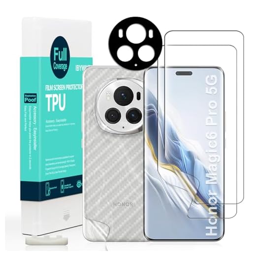 ايبيويند قطعتان من واقي الشاشة لهاتف هونر ماجيك 6 برو 5G 6.8 انش غشاء مرن البولي يوريثين الحراري مع قطعة واحدة عدسة الكاميرا 1 خلفي [سهل التركيب]، شفاف