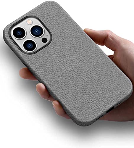 Étui en cuir grainé litchi pour iPhone 13 Pro orange de haute qualité - 7