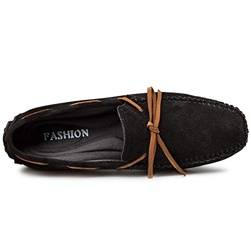 Driving Loafers for Men Deck Moccsins Lace Up Tie Decor Stiching Faux Suede Upper Flat Boat Shoes with Back Non-Slip Studs Business(Black,10 M US)3