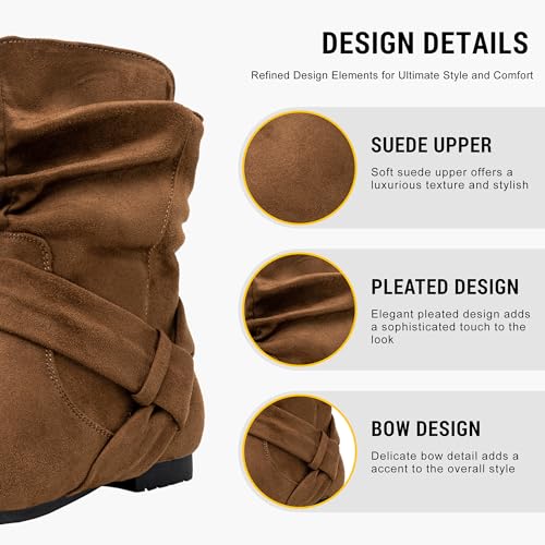 Image of Vepose Women's Slouch Ankle Boots, Flat Low Heel Side Zip Booties 939A