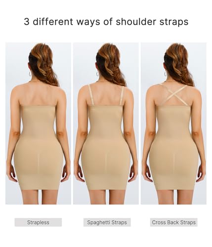 Nebility Strapless Shapewear Slip for Women Tummy Control Body Shaper Under Dress Seamless Lingerie with Removable Straps4