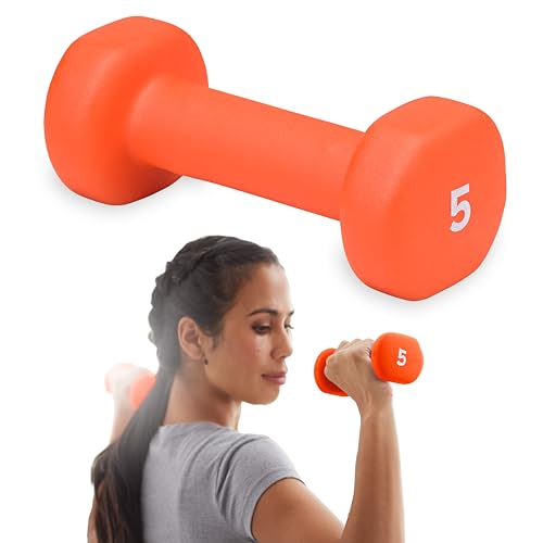 Gaiam Dumbbell Hand Weight (Sold in Singles) - Neoprene Coated Exercise & Fitness Dumbbell for Home Gym Workouts and Strength Training - Free Weights for Women and Men (5lb Orange)