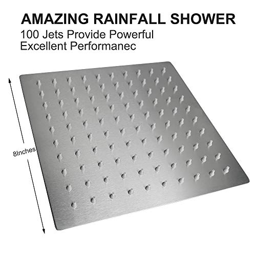 NearMoon Rain Shower Head, High Flow Stainless Steel Square Rainfall Shower, High Pressure Design, Awesome Shower Experience Even At Low Water Flow (8 Inch, Brushed Nickel)