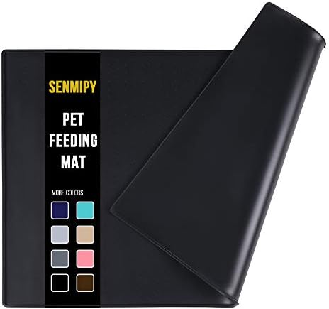 Senmipy Silicone Dog Food Mat - Waterproof Dog Bowl Mats for Food and Water Bowls, Raised Edges Non-Slip Cat Food Mat, BPA Free Pet Mats for Dog Bowls (XXL, Black)