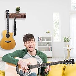 Support mural pour guitare double, support mural pour guitare en bois avec étagère de rangement et crochets, support de… - Les Beatles, Paul McCartney, John Lennon, RIngo Starr, George Harrison Support mural pour guitare double, support mural pour guitare en bois avec étagère de rangement et crochets, support de… – Image 2