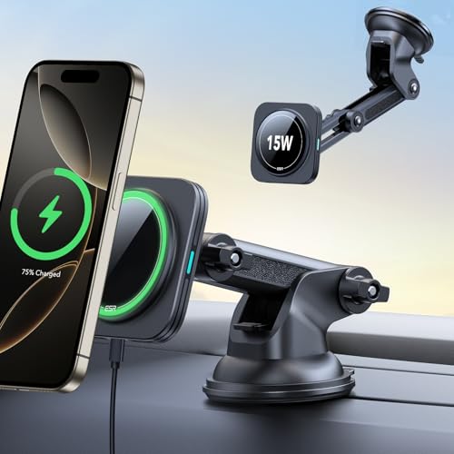 ESR for 15W MagSafe Car Mount Charger, for MagSafe Car Charger, Suction Cup Magnetic Wireless Car Charging, Dashboard Car Phone Mount for iPhone...