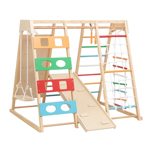 Image of 9-in-1 Indoor Jungle Gym, Natural Wood Kids Playset