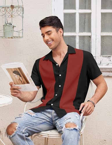 Image of COOFANDY Men's Vintage Bowling Shirt Short Sleeve Button Down Summer Cuba Beach Shirts