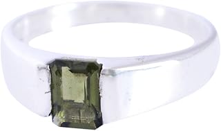 Uppsättning rektangulära ringar i Moldavit med grön ädelsten, 6 x 4 mm, 4,1 g, handgjorda, fina smycken, elegant present för män eller kvinnor