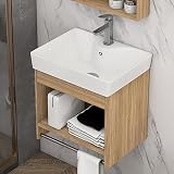 Lavabo Angolare Con Mobile,Lavandini Ad Angolo Per Bagno,Lavello In Ceramica Ad Angolo Con Foro,Lavandino Bagno Sospeso,Montaggio A Parete Ovale,Set Di Mobili A Parete Per Piccoli Spazi(15.7"/40cm)